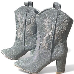 MIA Silver Glitter Heeled Boots